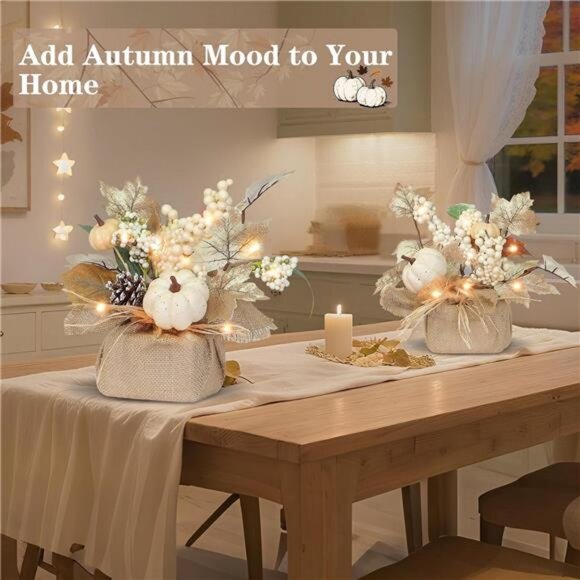 2 Pack 11 Inch Tabletop Maple Tree Fall Decorations for Home Lighted Fall Tree - Picture 6 of 7